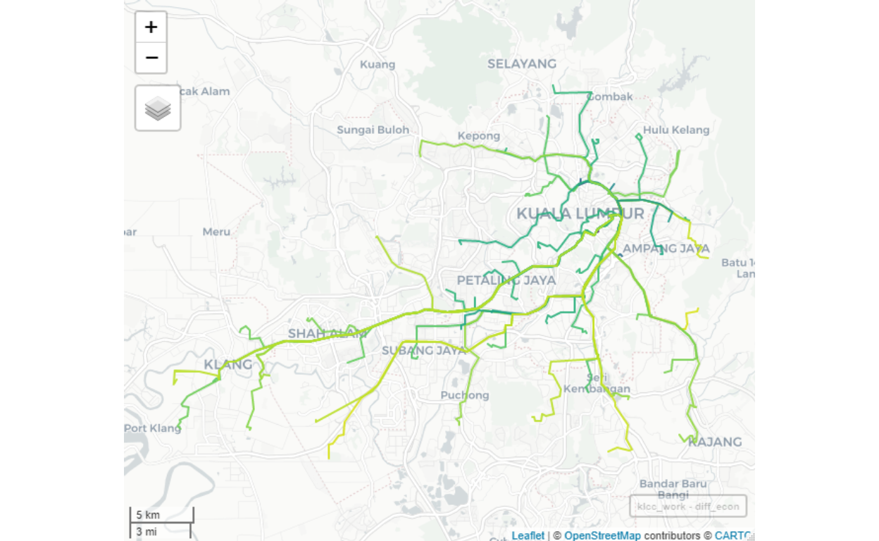 Flows to KLCC from all GKV origins - within reasonable distance 